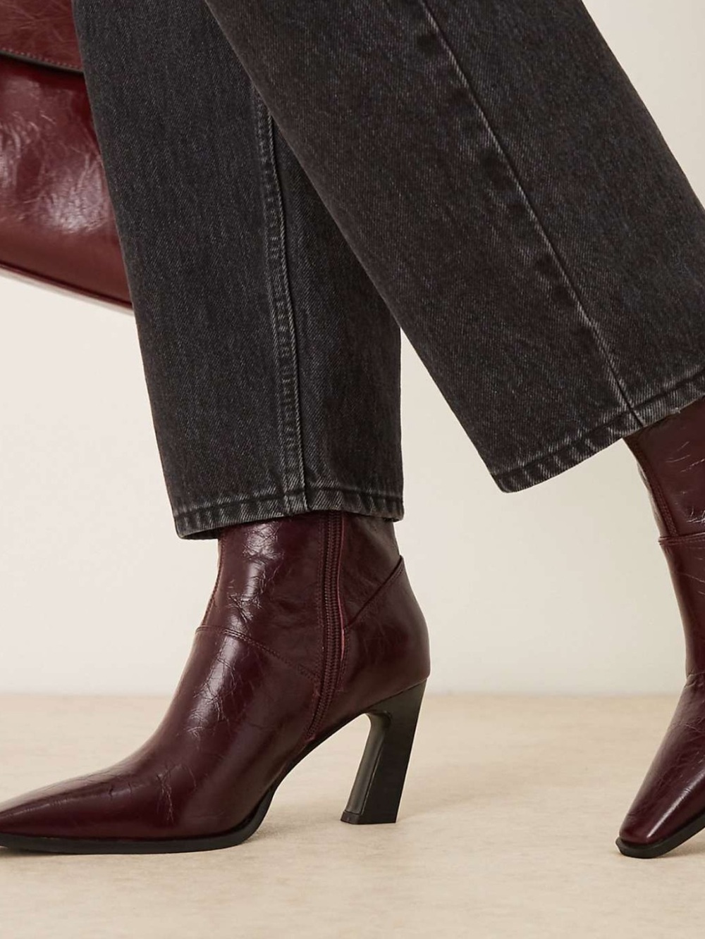 ASOS Wine Pointed Toe Mid-Calf Heeled Boots - Picture 6 of 7